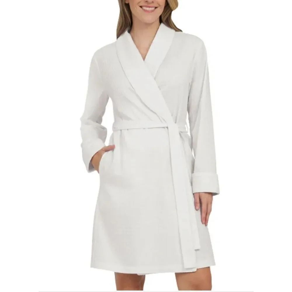Lands’ End NWT size L white spa resort robe waffle knit women’s